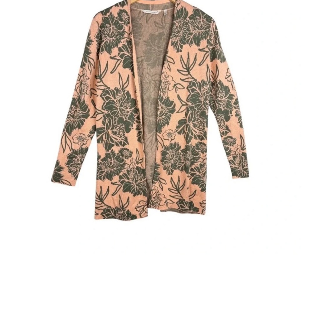 Soft surroundings Peach Floral Open-Front Women's Sweater Cardigan